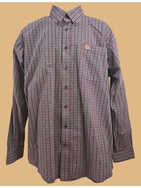 Cinch Mens Long Sleeve Plaid Button-Up Burgundy Shirt Large